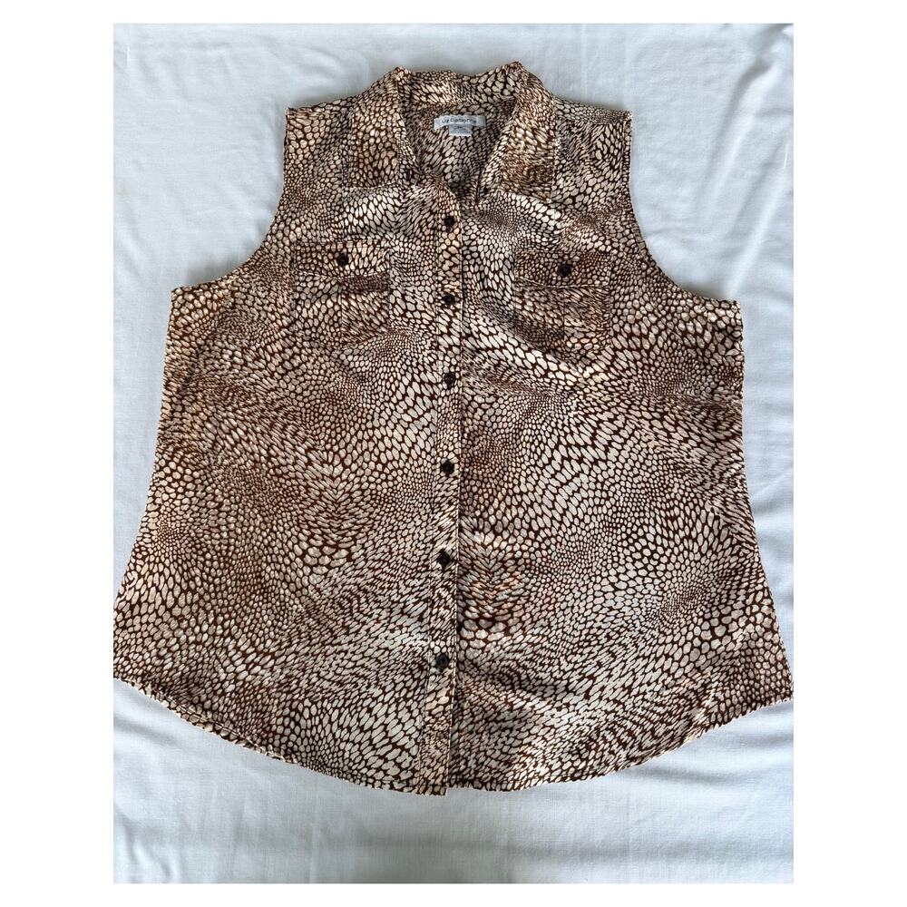 Liz Claiborne Linen/Cotton Sleeveless Shirt XL Earthy Safari - Picture 8 of 11